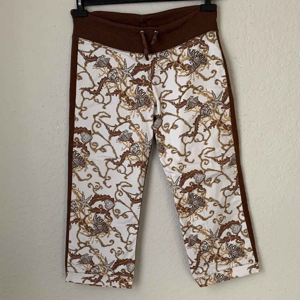 Nilla Shields Brown/White Cropped Wide Leg Drawstring Women’s Pants Size S